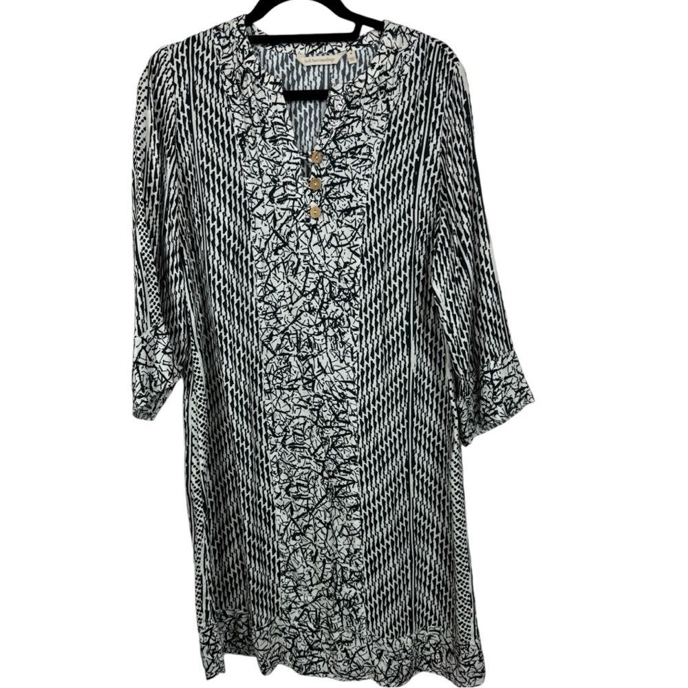 Soft Surroundings 3/4 Sleeve Raven Shift Dress in Black & White sz M